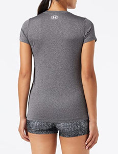 Under Armour Women's Tech V-Neck Short Sleeve T-Shirt, Carbon Heather, XXL