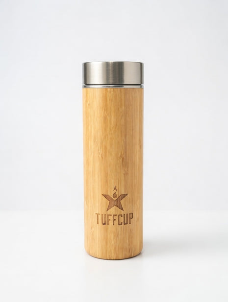 TuffCup Double Wall Stainless Steel Bamboo Vacuum Insulated Coffee Mug, 14.9 Oz