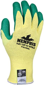 MCR Safety FTKV350S FlexTuff Kevlar Nitrile Men's Gloves with Navy Hemmed Cuff, Green/Yellow, Small