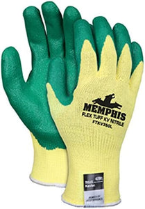 MCR Safety FTKV350S FlexTuff Kevlar Nitrile Men's Gloves with Navy Hemmed Cuff, Green/Yellow, Small