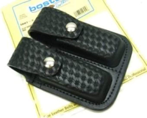 CLIP POUCH. DOUBLE 9MM & 40 MM Black Basket Weave Nickel