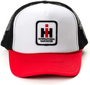International Harvester IH Logo Hat, White Foam Front with Red Brim and Mesh Back, White, 7.125