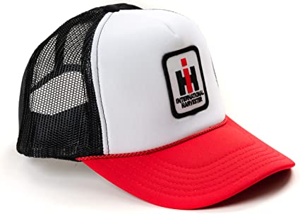 International Harvester IH Logo Hat, White Foam Front with Red Brim and Mesh Back, White, 7.125