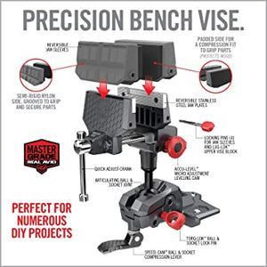 Real Avid Precision Bench Vise with Clamping Vise Jaws & Swiveling Vise Body |Multi-Use Handsfree Workbench Vice for Scope Mounting, Woodworking, Sharpening, Compound Bows & More
