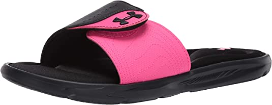 Under Armour Women's Ignite IX SL Slide Sandal, Black (002)/Pink Surge, 6 M US