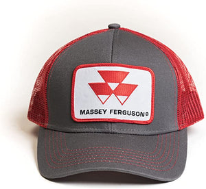 J&D Productions, Inc. Massey Ferguson Tractor Hat, Gray with Red Mesh Back, Red, One size