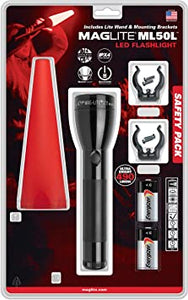 MAGLITE Safety Pack - ML50L 2-Cell C LED Flashlight, Black, Mid-Size, ML50L-I201G – Wand, Red
