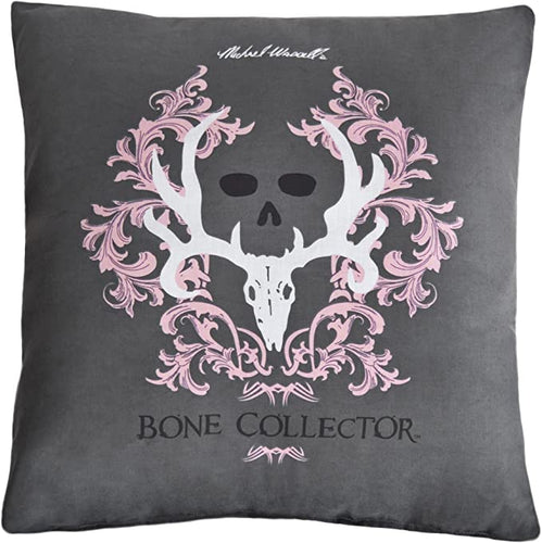 Bone Collector Square Pillow, Grey/Pink