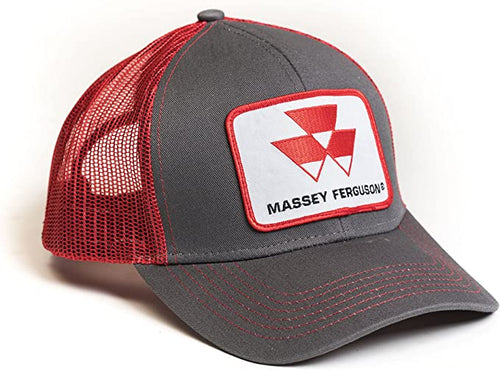 J&D Productions, Inc. Massey Ferguson Tractor Hat, Gray with Red Mesh Back, Red, One size